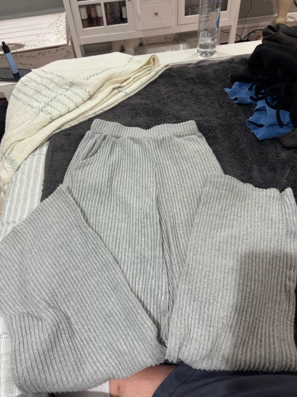 SHEIN Light Gray Ribbed Wide-Leg Knit Pants